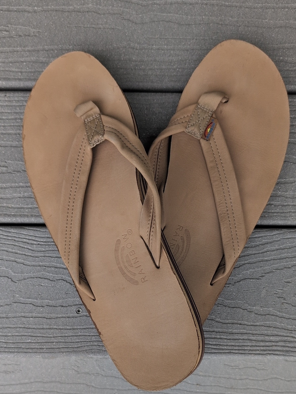 Rainbow Men's Tan Leather Flip-Flops